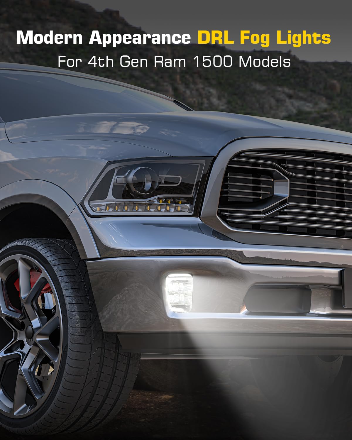 LED DRL Fog Lights Assembly Kit for Dodge Ram 1500 (2013-2020) - Black Replacement Driving Lamps | Enhanced Visibility for Night & Off-Road Adventures