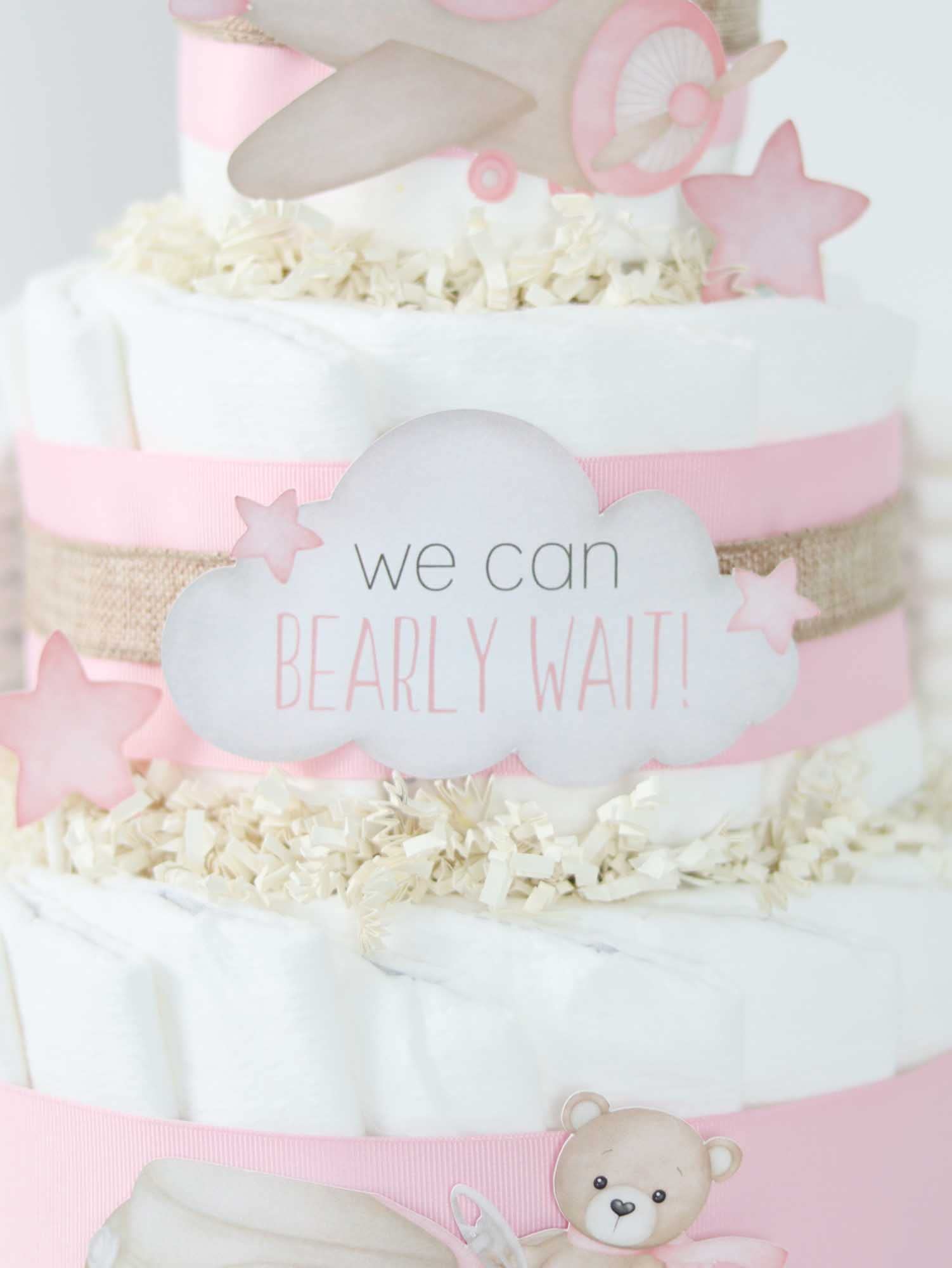 Teddy Bear Diaper Cake - Adorable Baby Shower Centerpiece for Girls - Pink Car & Plane Theme - Perfect Newborn Gift for Baby Showers, Gender Reveals & Nursery Decor