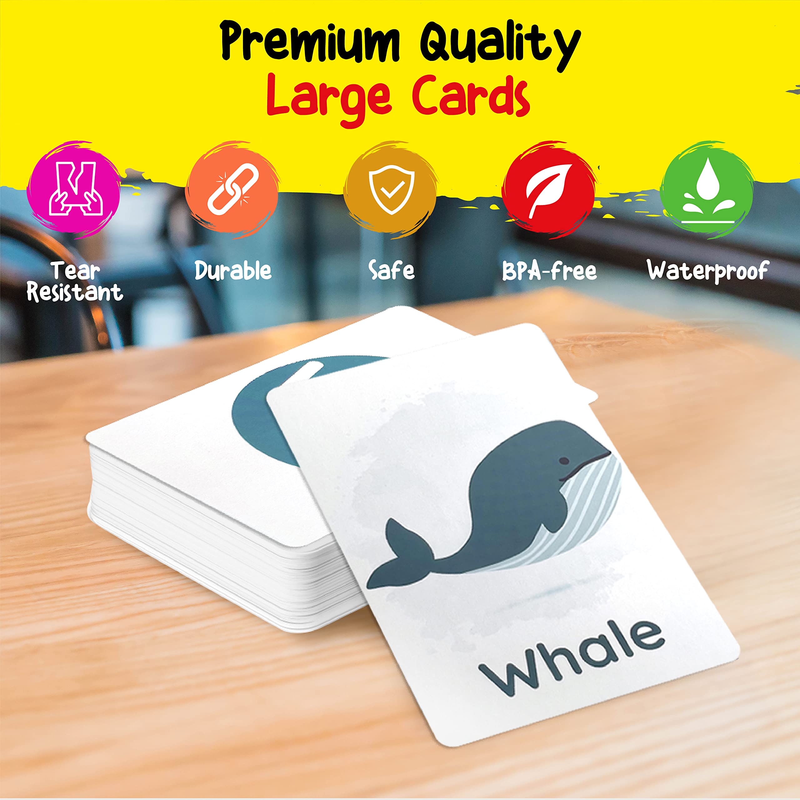 Shosin Large Alphabet Flash Cards for Toddlers 2-4 Years | 58 Double Sided Picture Cards for Preschool Learning Activities | Perfect for Early Childhood Education & Homeschooling