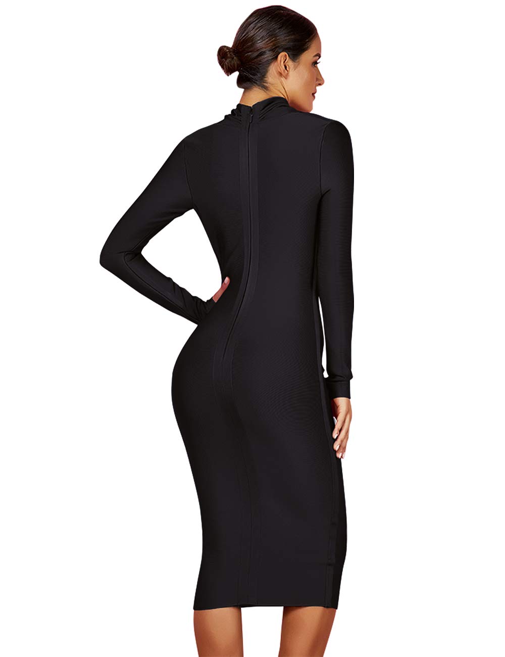 Whoinshop Women's Deep V-Neck Long Sleeve Cocktail Party Dress - Knee Length Clubwear for Night Out, Date Night & Special Occasions