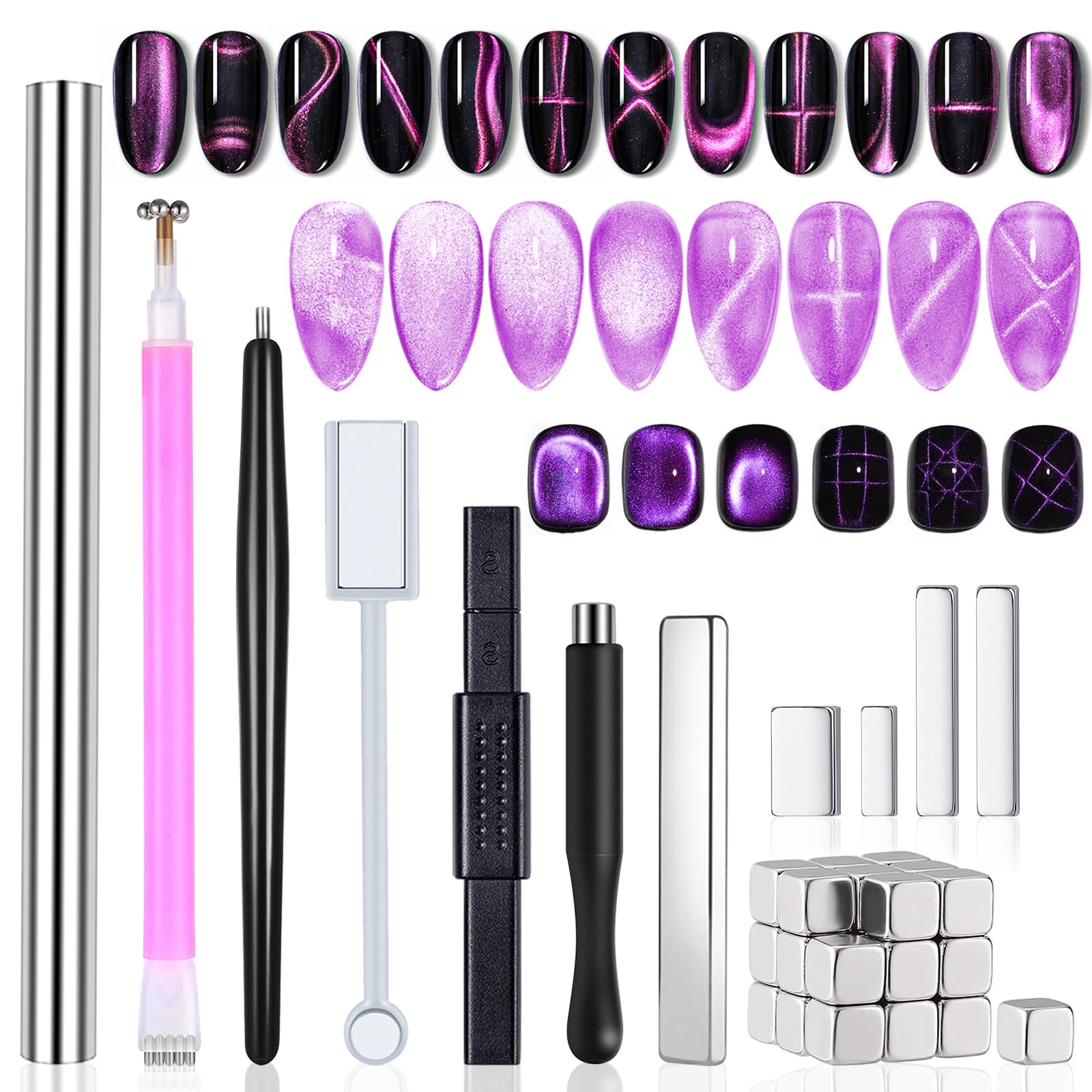 38Pcs Magnetic Cat Eye Gel Nail Polish Set with Magnet Sticks - 3D Nail Art Design Tools & Accessories for Salon, Home Manicure, Party Nails, and Professional Nail Artists