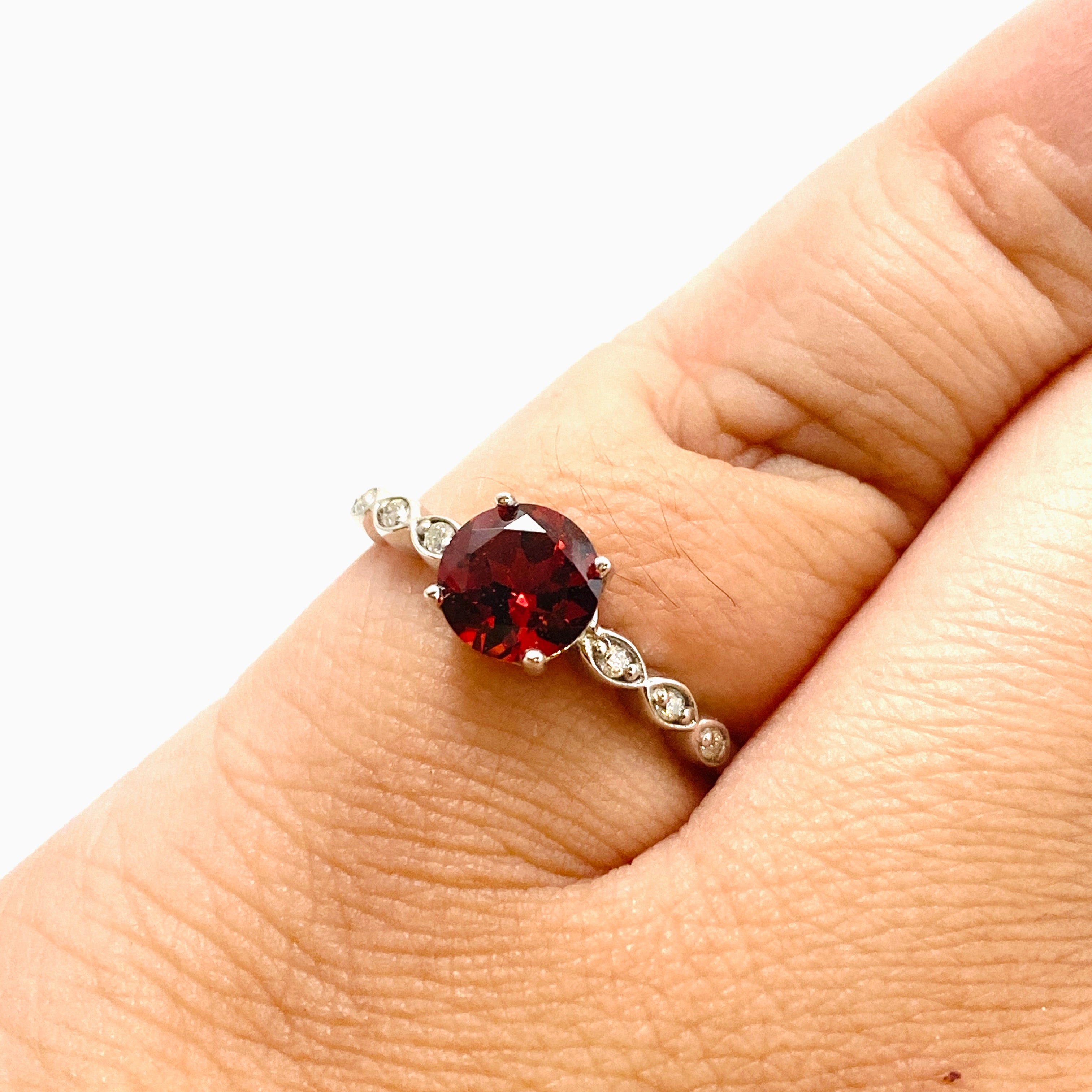 Garnet Round Faceted Ring with CZ Accents - Size 8.75 - HRGJ 63 - Elegant Jewelry for Women, Perfect for Valentine's Day, Anniversary & Special Occasions
