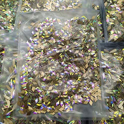 100Pcs Rhinestone Nail Art Decorations - Flat Gold Bottom AB Crystal Glass Stones for DIY Nails (6X10mm Rhombus Shape) | Perfect for Nail Salon, Home Manicure & Party Glam Makeup