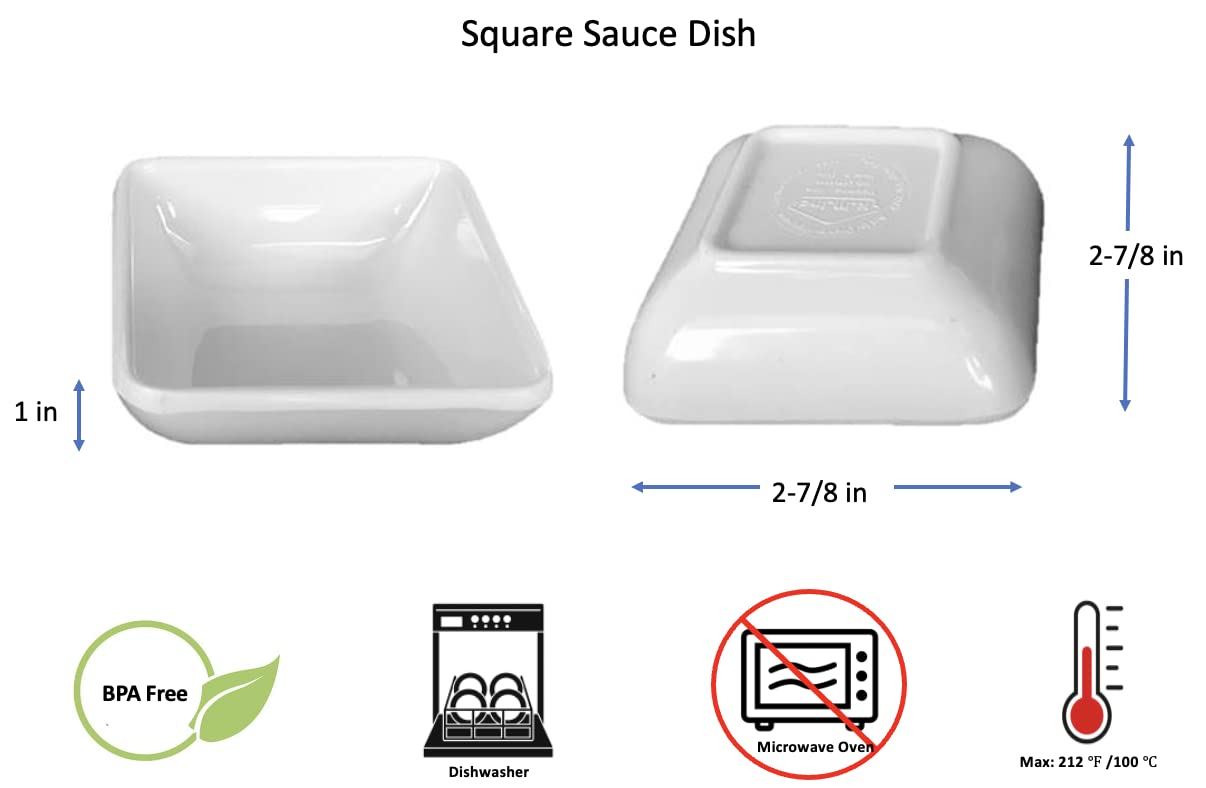 Lucky Star Melamine Square Dipping Plates for Soy Sauce, Mustard & Wasabi - 2.5 oz Capacity (2-7/8
