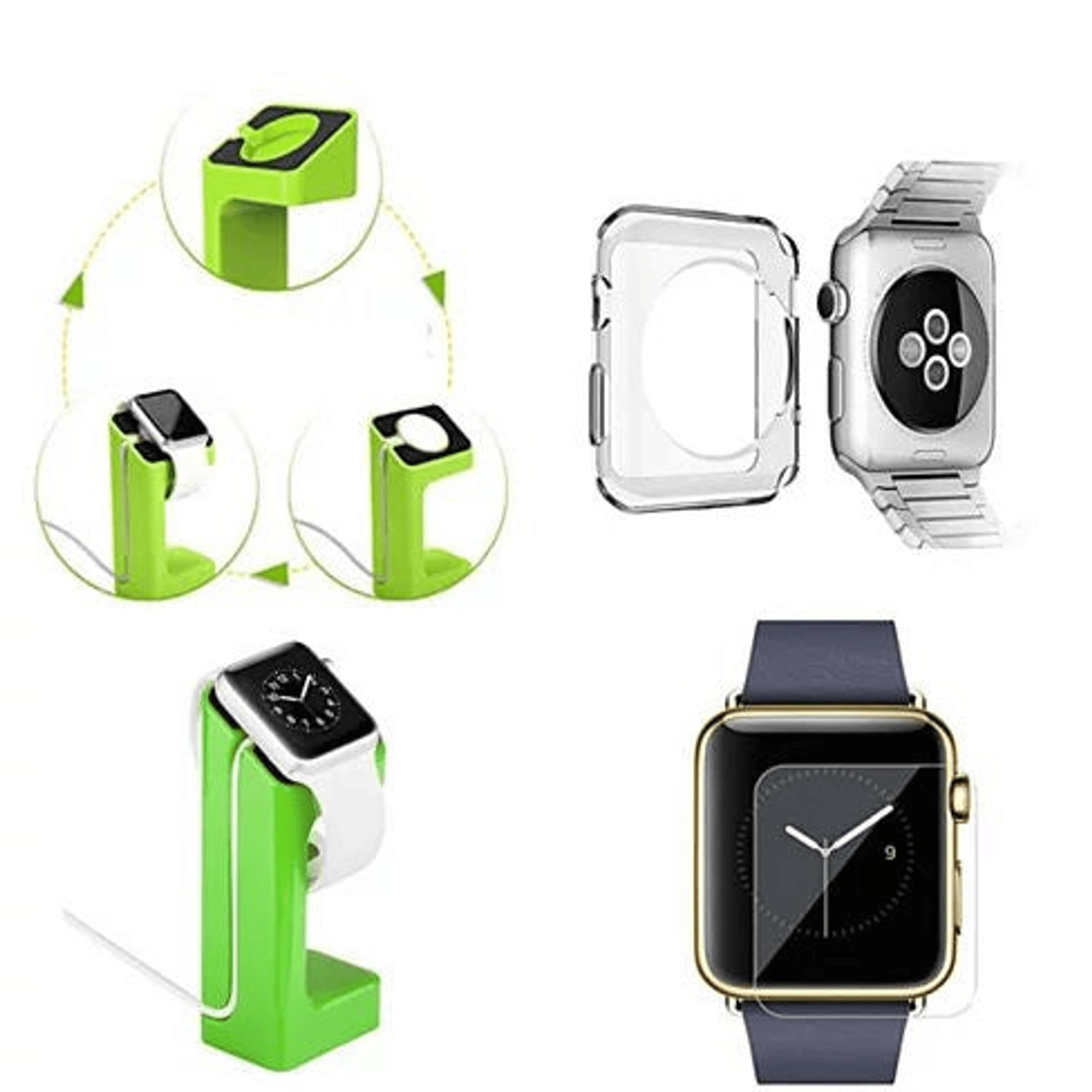 Apple Watch Nightstand Dock Charging Station with 9H Tempered Glass Screen Protector - Compatible with Apple Watch Series 1/2/3/4/5/6/7/8/SE (42mm/44mm/45mm) - Lime Green - Perfect for Bedside Charging & Nightstand Display