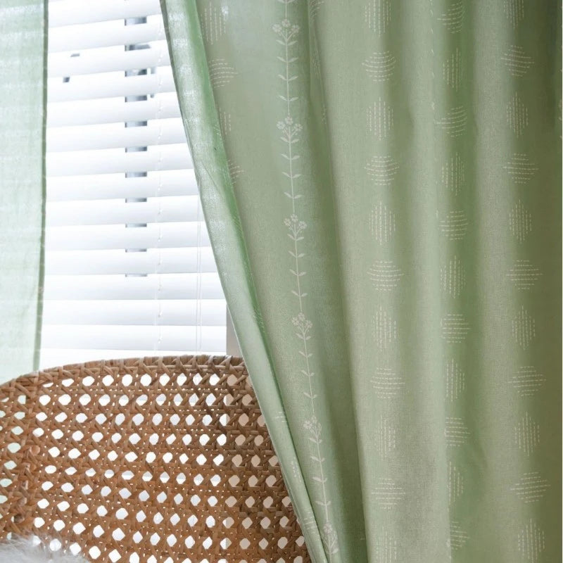 Boho Botanical Geometric Semi-Sheer Custom Curtains for Living Room & Bedroom - Light Filtering Window Drapes with Nature-Inspired Design