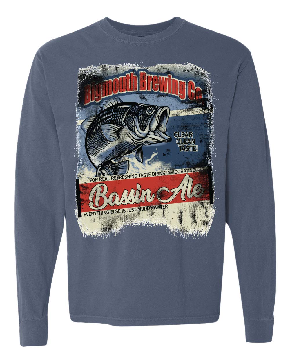 BigMouth Brewing Co. Bassin Ale Fishing Long Sleeve T-Shirt - Garment-Dyed Washed Look - Comfortable & Durable Fishing Shirt for Outdoor Enthusiasts - Perfect for Fishing, Camping & Casual Wear