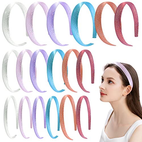 18PCS Glitter Hairbands for Girls & Women - Sparkly Headbands for Kids & Babies - Colorful Plastic Hair Accessories in 6 Colors & 3 Sizes - Perfect for Parties, School, and Daily Wear