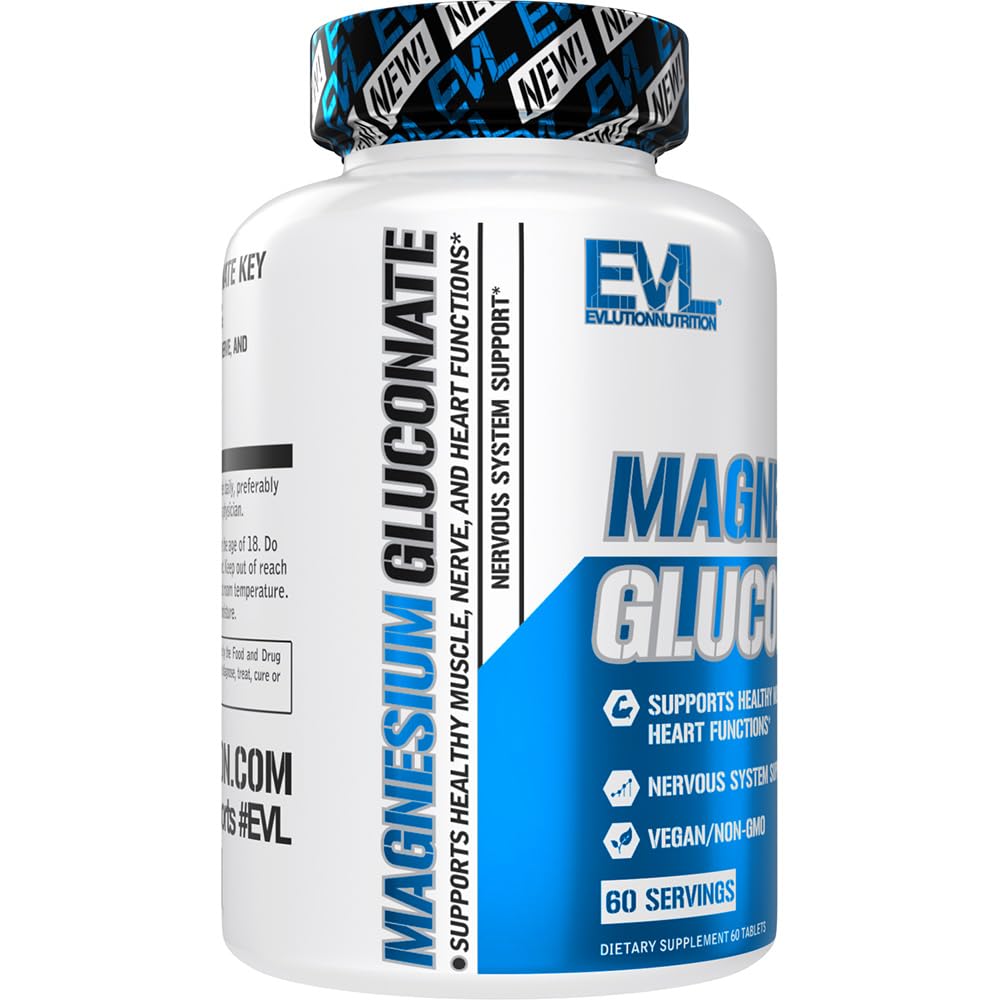 EVLution Nutrition Magnesium Gluconate Supplement - 60 Tablets for Muscle Recovery, Sleep Support & Stress Relief - Perfect for Athletes & Active Lifestyles