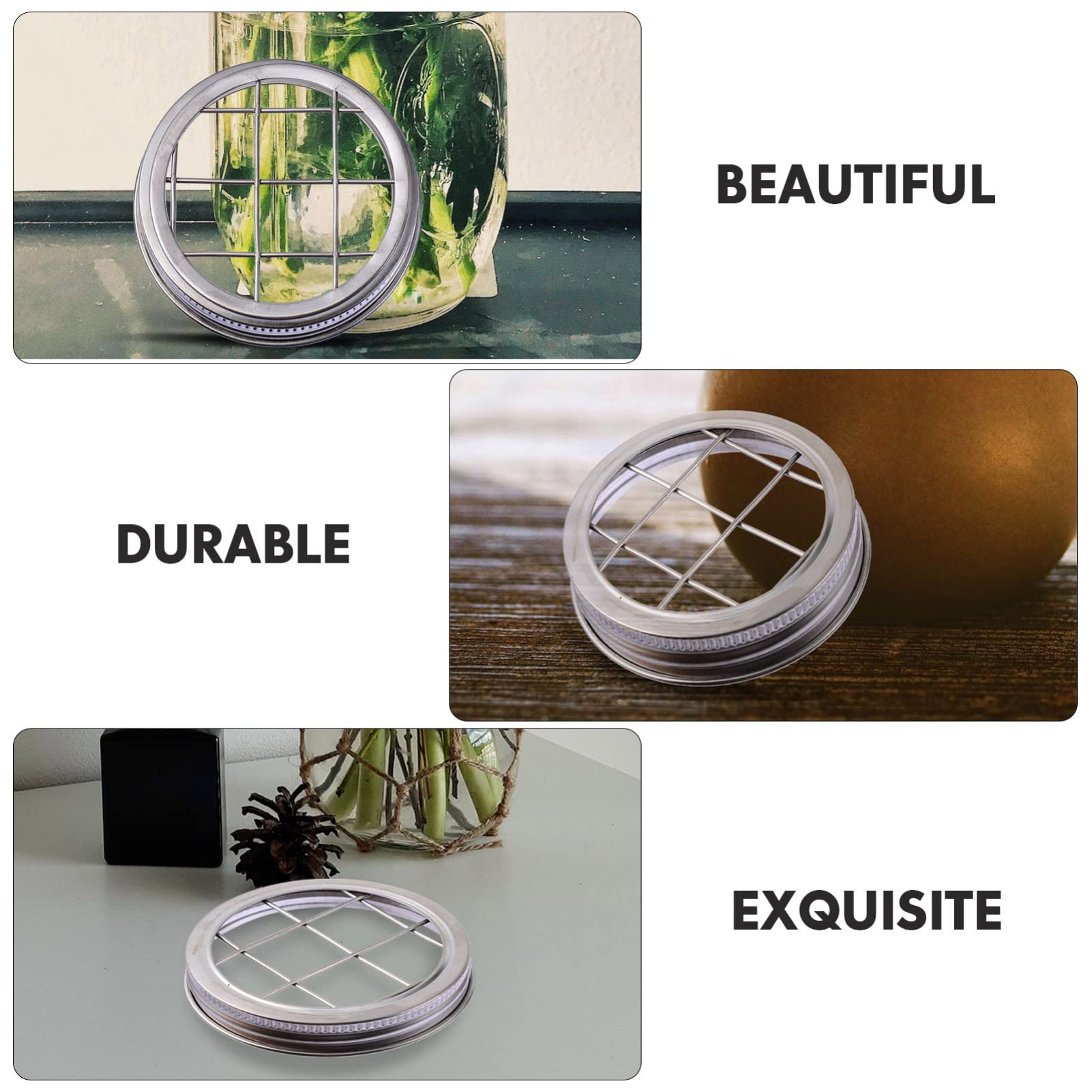 Stainless Steel Mason Jar Lid Insert - Metal Flower Frog Grid Organizer with 1 Cover & 10 Illustration Pieces - Perfect for Canning, Floral Arrangements & DIY Crafts - Cabilock Brand