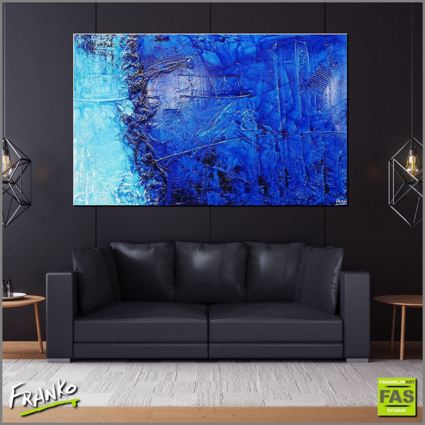 Light and Blue 160cm x 100cm Abstract Canvas Wall Art - Modern Blue Painting for Living Room, Bedroom & Office Decor