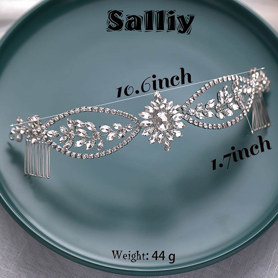 Blue Leaf Bridal Hair Comb with Rhinestones - Wedding Hair Accessories for Women & Girls (Formal Occasions)