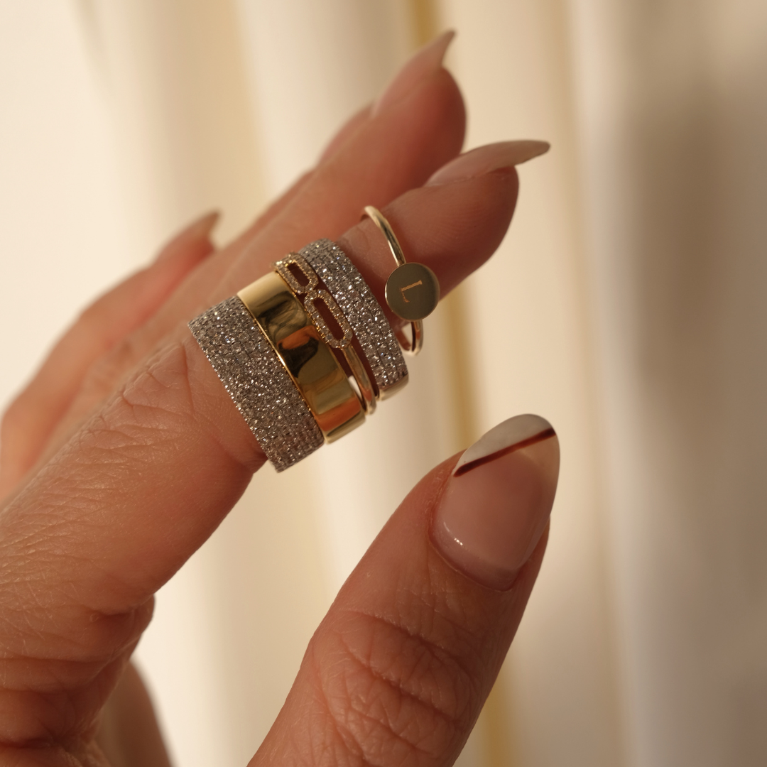 10K Gold Diamond Pave Boyfriend Ring - Elegant Stackable Band for Women, Perfect for Anniversary, Engagement, and Everyday Wear