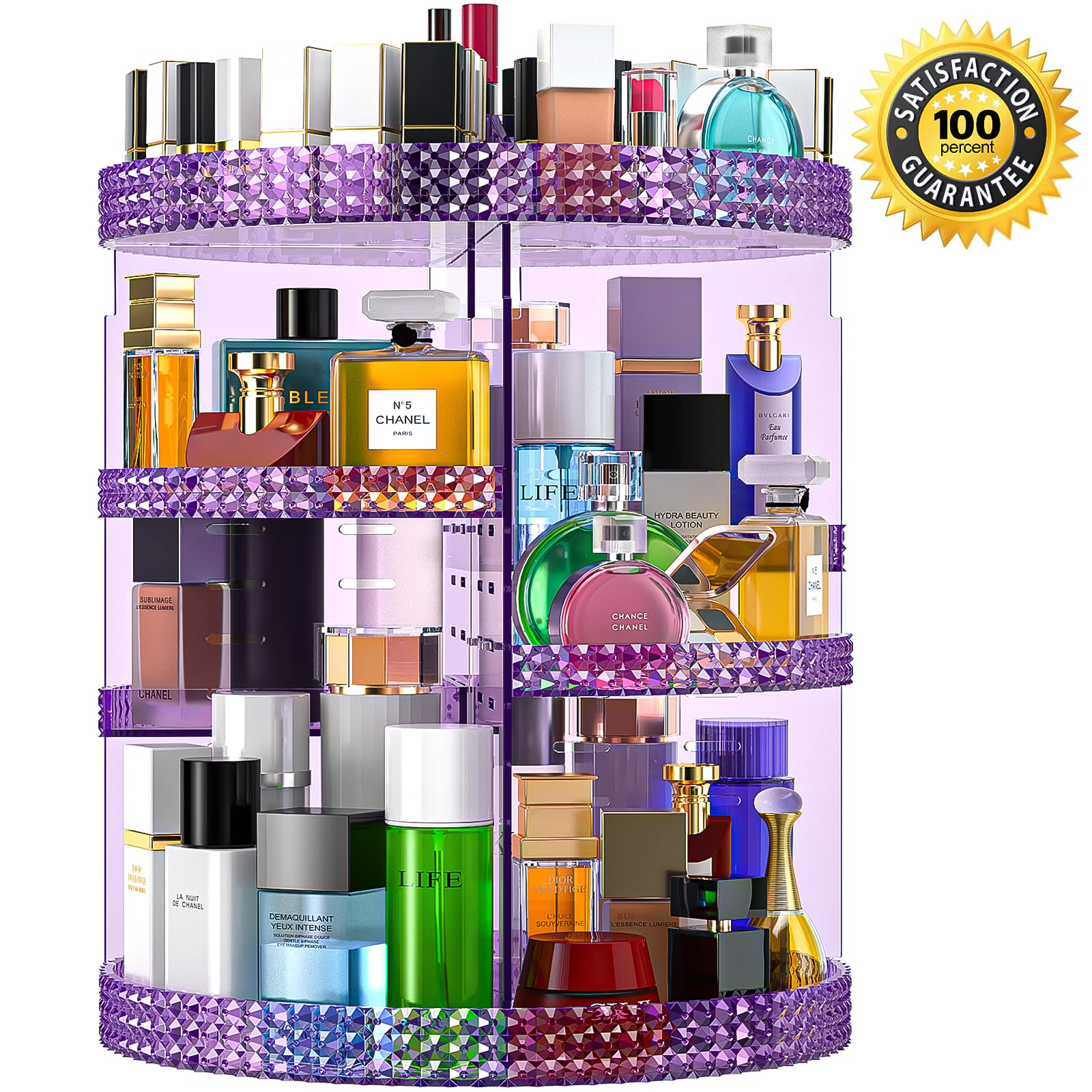 360 Degree Rotating Makeup Organizer - Large 7-Tier Acrylic Cosmetic Storage for Brushes, Lipsticks & Beauty Products | Perfect for Bathroom Vanity, Dressing Table & Travel | X-Large Purple Makeup Case