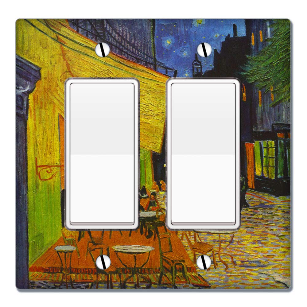 WIRESTER 2-Gang Decorator Light Switch Plate Cover - Van Gogh Cafe Terrace at Night Painting Design - Perfect for Living Room, Bedroom & Office Decor