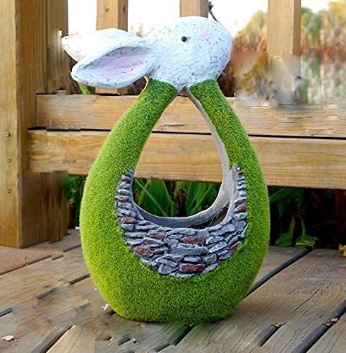 Resin Rabbit Statue - Outdoor Garden Decor, Animal Flower Pot Ornament for Balcony, Patio & Lawn - Handcrafted Potted Crafts for Gardening, Home & Yard Decoration (Perfect for Spring Displays & Fairy Gardens)