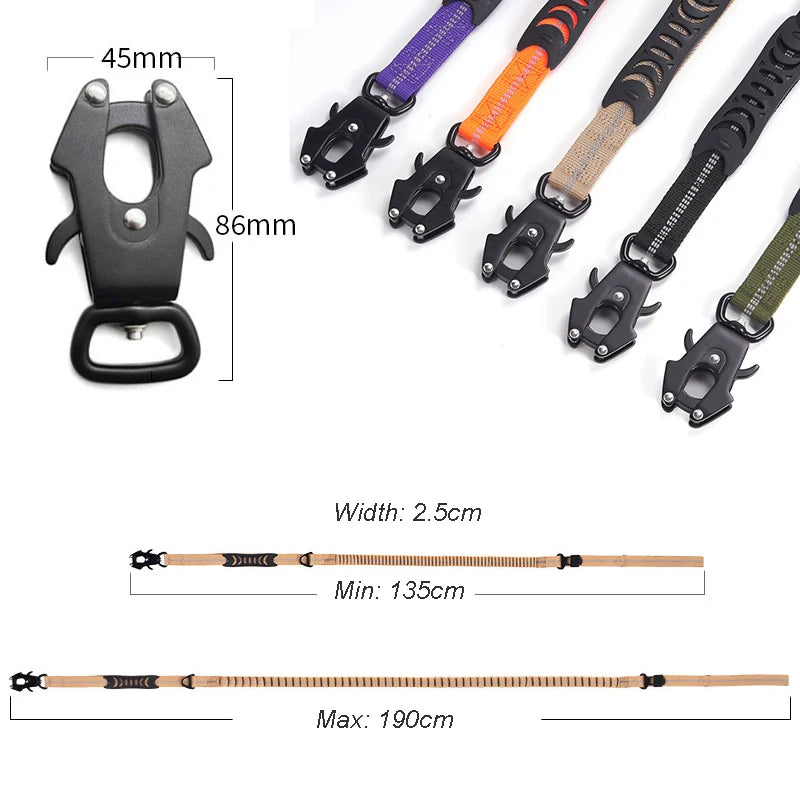 Premium Heavy Duty Tactical Bungee Dog Leash - Shock Absorbing Retractable Lead for Large Dogs, Walking, Hiking & Outdoor Adventures