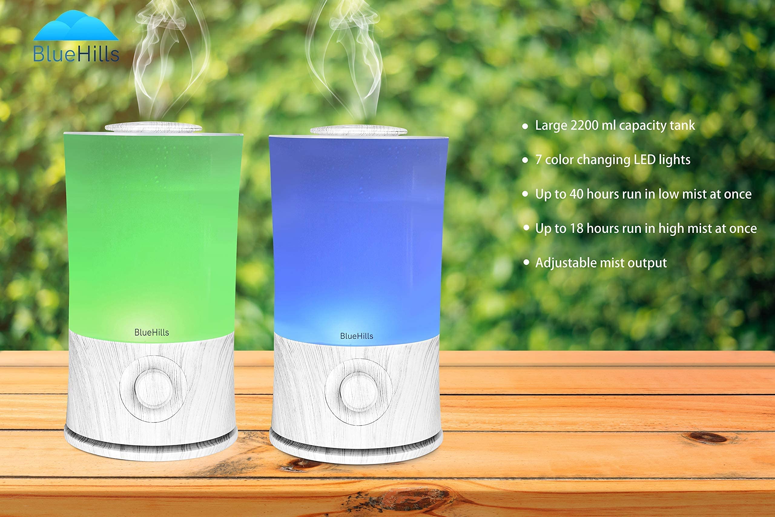 BlueHills Premium Large Essential Oil Diffuser Set - 3 Sizes (2000ML, 1000ML, 600ML) Aromatherapy Humidifier with High Mist Output, White Wood Grain Design - Perfect for Large Living Rooms, Bedrooms, and Office Spaces