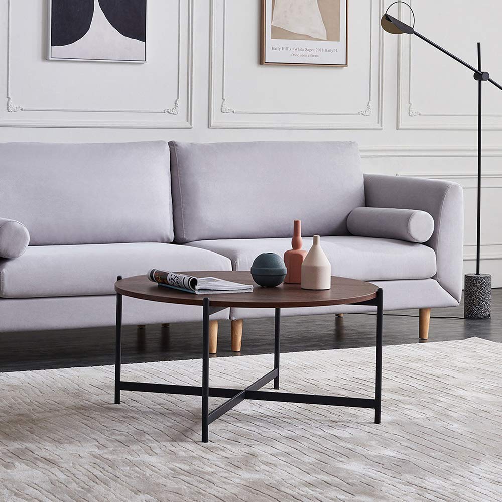 Modern Round Nesting Coffee Table with Walnut Top - 36