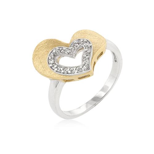 Two-Tone Heart Ring with Cubic Zirconia - Elegant Jewelry for Women, Perfect for Valentine's Day, Anniversary & Romantic Gifts