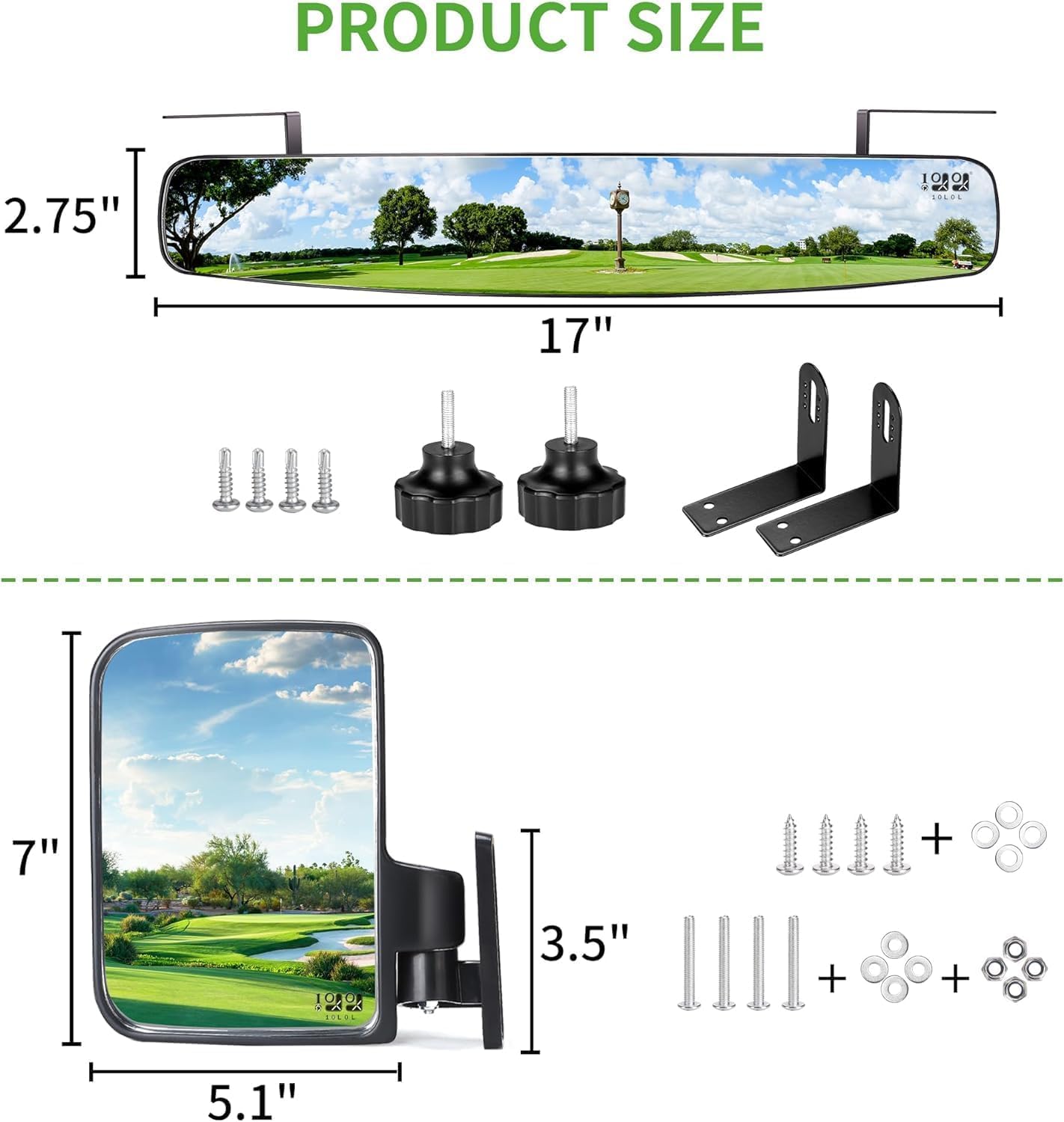 10L0L Golf Cart Folding Side Mirror & Panoramic Rear View Mirror Kit for Yamaha, EZGO, Club Car - Universal Fit for Golf Carts, Perfect for Safe Driving on Courses & Neighborhood Streets