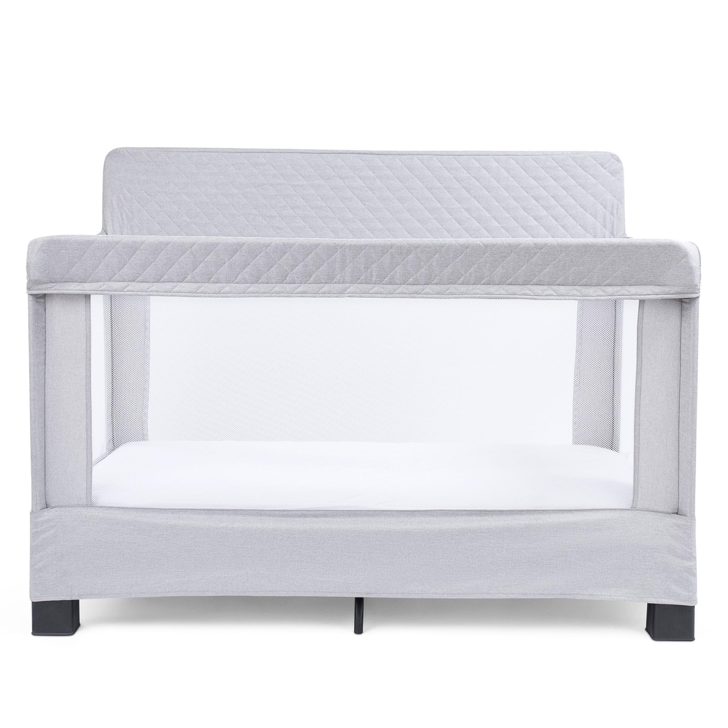 Baby Delight Horizon Full Size Crib with Breathable Mesh Walls - Tool-Free Assembly, Luxe Quilted Easy-Clean Fabric in Grey | Safe Nursery Bed for Newborns & Toddlers | Perfect for Daycare, Home Nursery & Travel