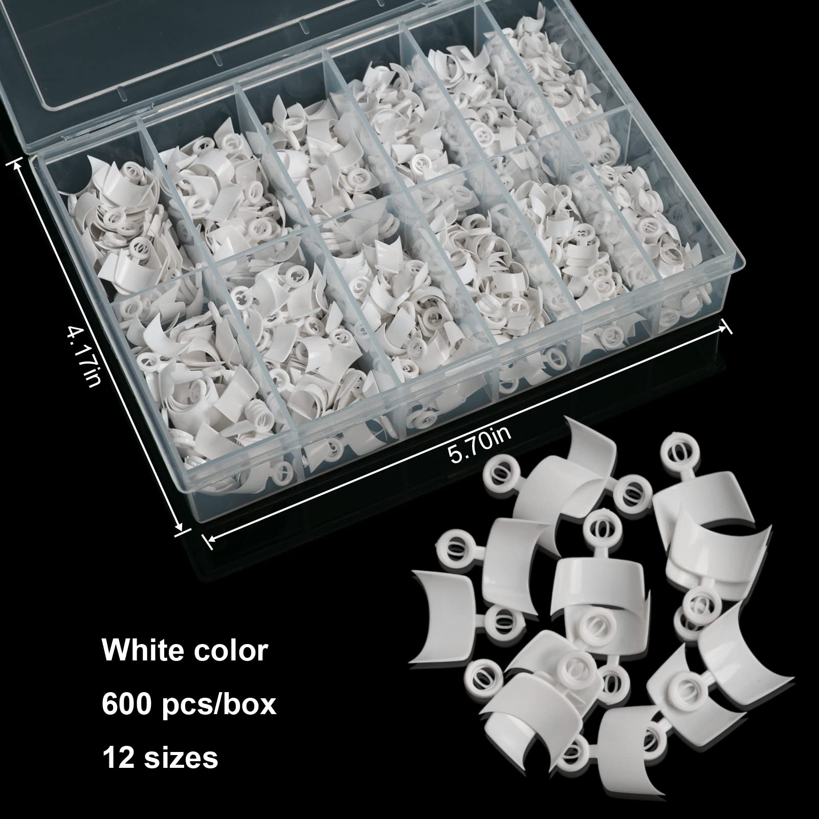 Ranrose 600PCS Short French Style False Nails - Half Cover Acrylic Nail Tips in White, 12 Sizes with Storage Box | Perfect for Salon, Home Manicure & Special Occasions