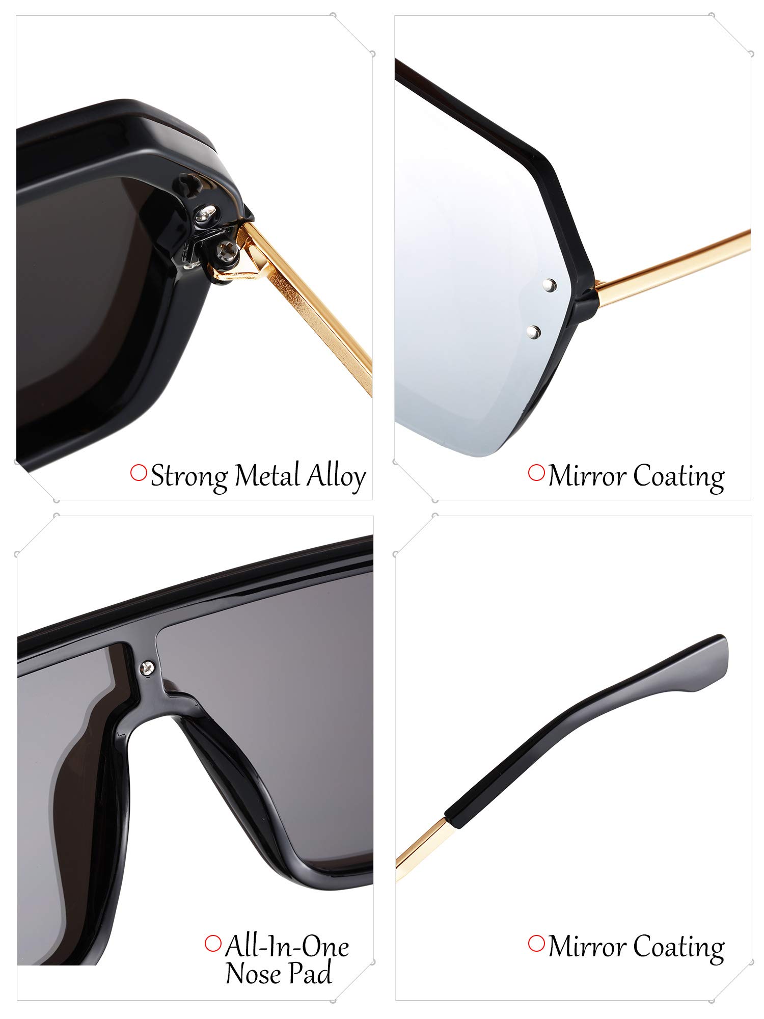 Weewooday 4 Pairs Siamese Sunglasses - Mirror Flat Top Oversized Classic Rimless UV Protection Sunglasses for Women & Men (Gold/Black Frame) - Perfect for Beach, Driving & Outdoor Fashion