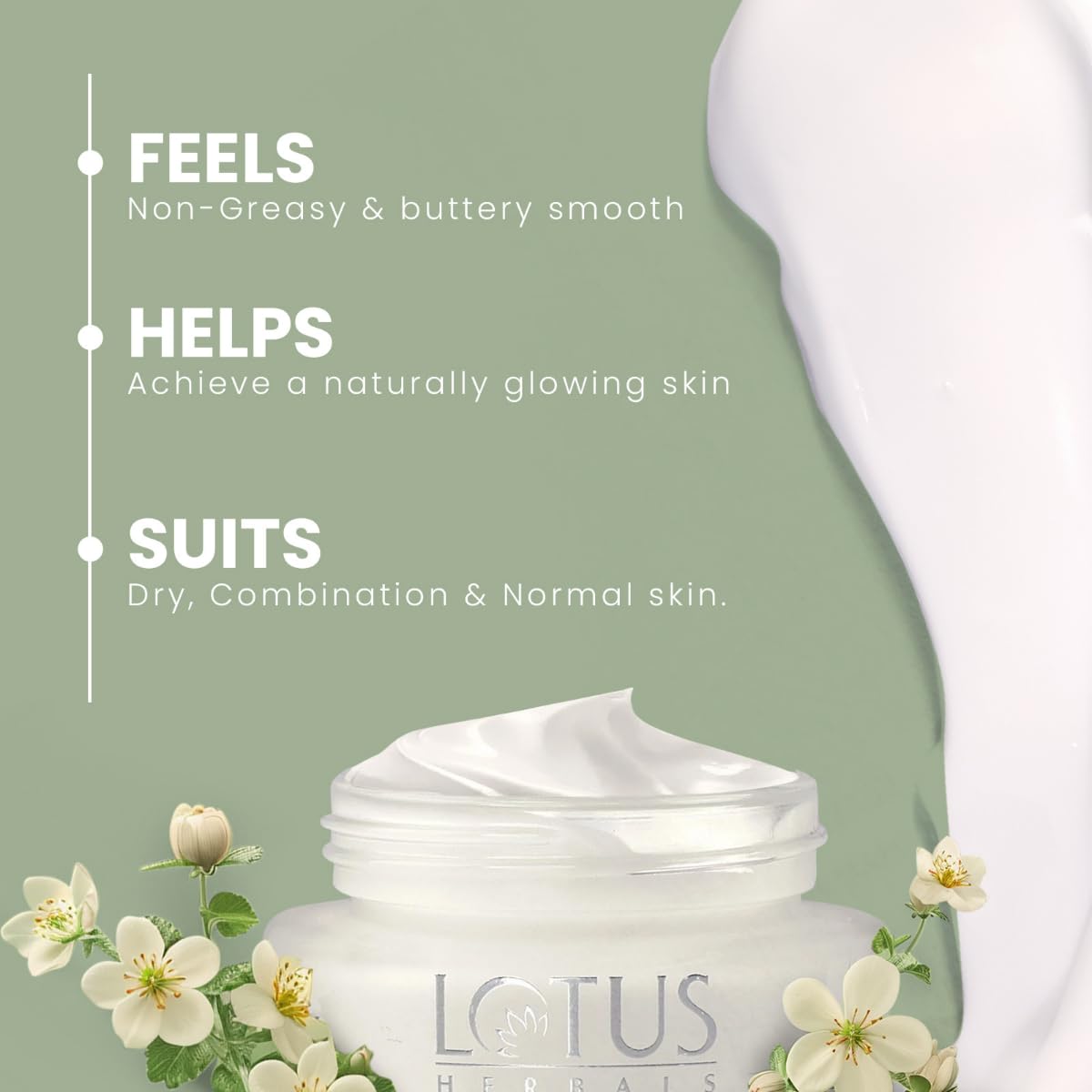 Lotus Herbals WhiteGlow SPF 20 Deep Moisturizing Face Cream for Dry Skin - 60g | Hydrating Day Cream with Sun Protection for Glowing Skin