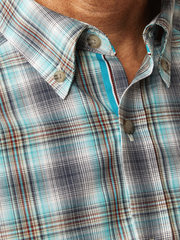 Ariat Men's Pro Series Piers Fitted Shirt - Teal Blue Western Work Shirt for Ranch, Rodeo & Outdoor Activities