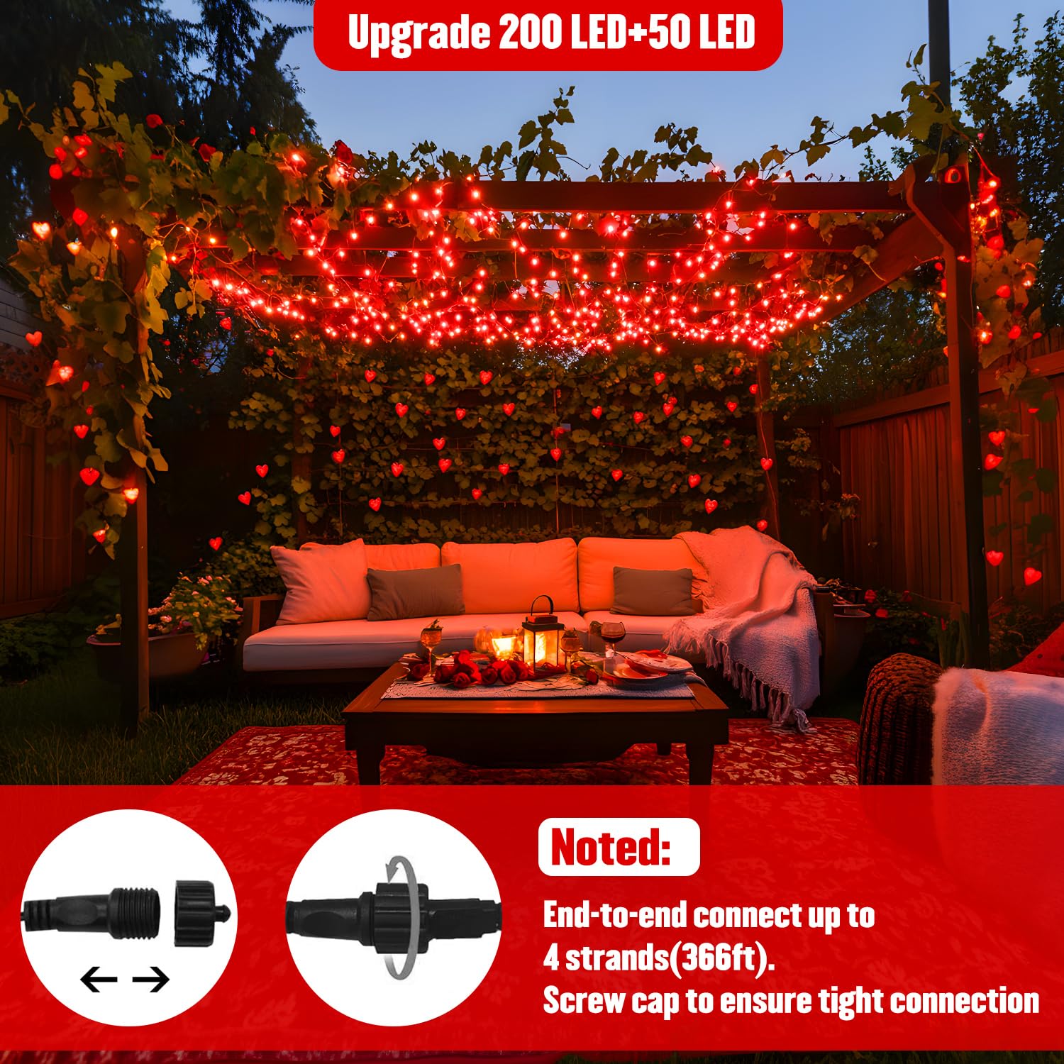 JMEXSUSS 250 LED Red String Lights - 91.5ft Waterproof for Christmas & Party Decor