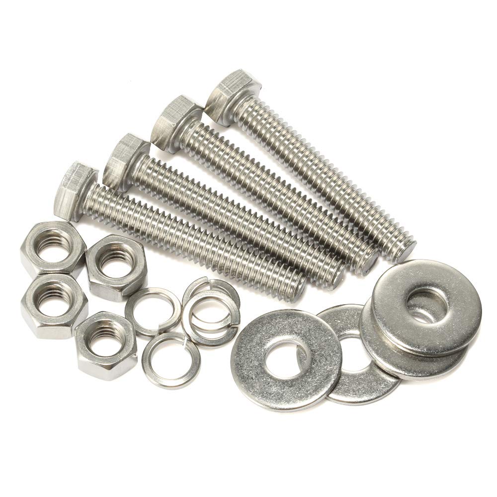 18-8 Stainless Steel Hex Head Bolts with Nuts & Washers - 8 Sets for DIY & Construction