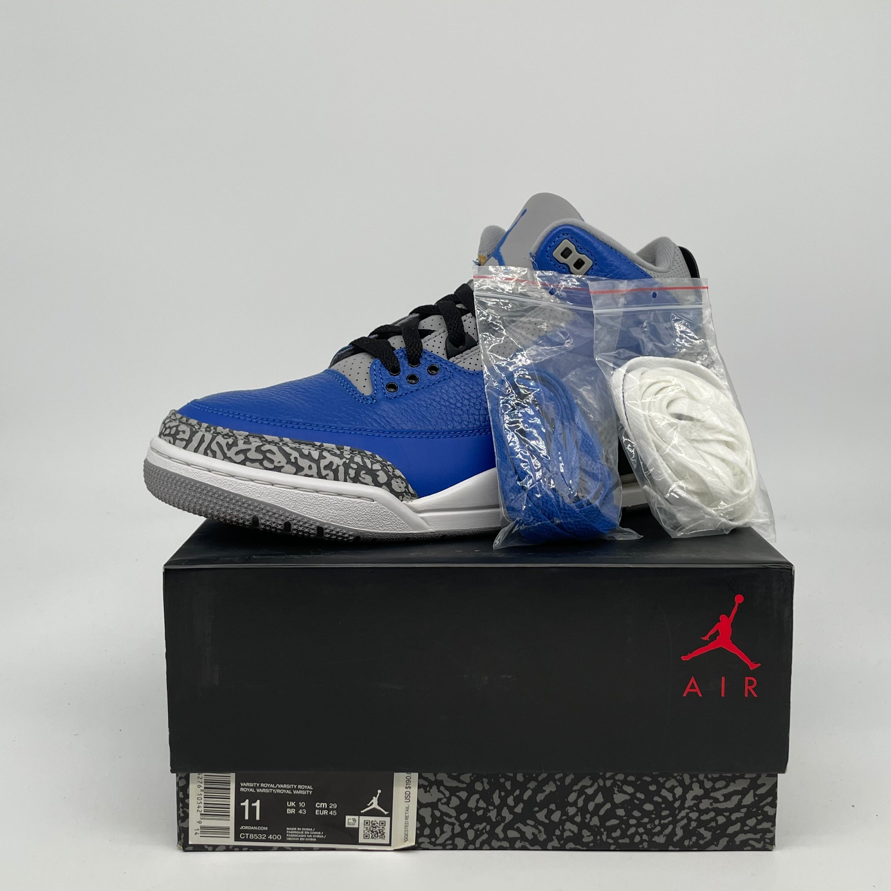 Original Air Jordan 3 Retro 'Royal Cement' Men's Basketball Shoes - Size 11 (CT8532-400) - Perfect for Streetwear & Sneaker Collectors