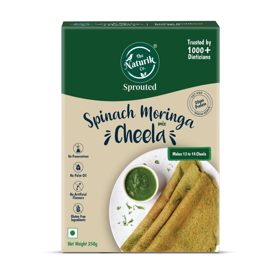 The Naturik Co Spinach Moringa Cheela Mix 250g - Ready to Cook Instant Chilla & Dosa Mix | Healthy Breakfast & Snack for Kids & Adults | Gluten-Free Vegan Indian Pancake Mix | Perfect for Quick Meals, Office Lunch & Family Dinners | As Seen On Shark Tank