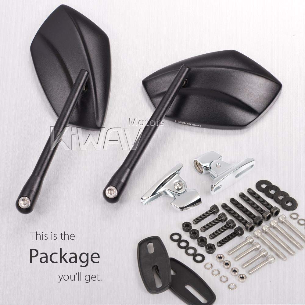 KiWAV Motorcycle Mirrors PalmII Black Fairing Mount with Chrome Adapter - Compatible with Ducati Panigale 899 959 1199 1299 - Durable Adjustable Rearview Mirrors for Enhanced Safety on Road Trips & City Commuting