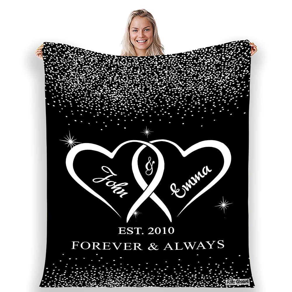 Custom Name & Est. Personalized Blanket - Premium Soft & Warm Throw for Couples - Perfect Anniversary, Wedding, Birthday & Christmas Gift for Him/Her - Cozy Home Decor for Romantic Nights & Winter Snuggles