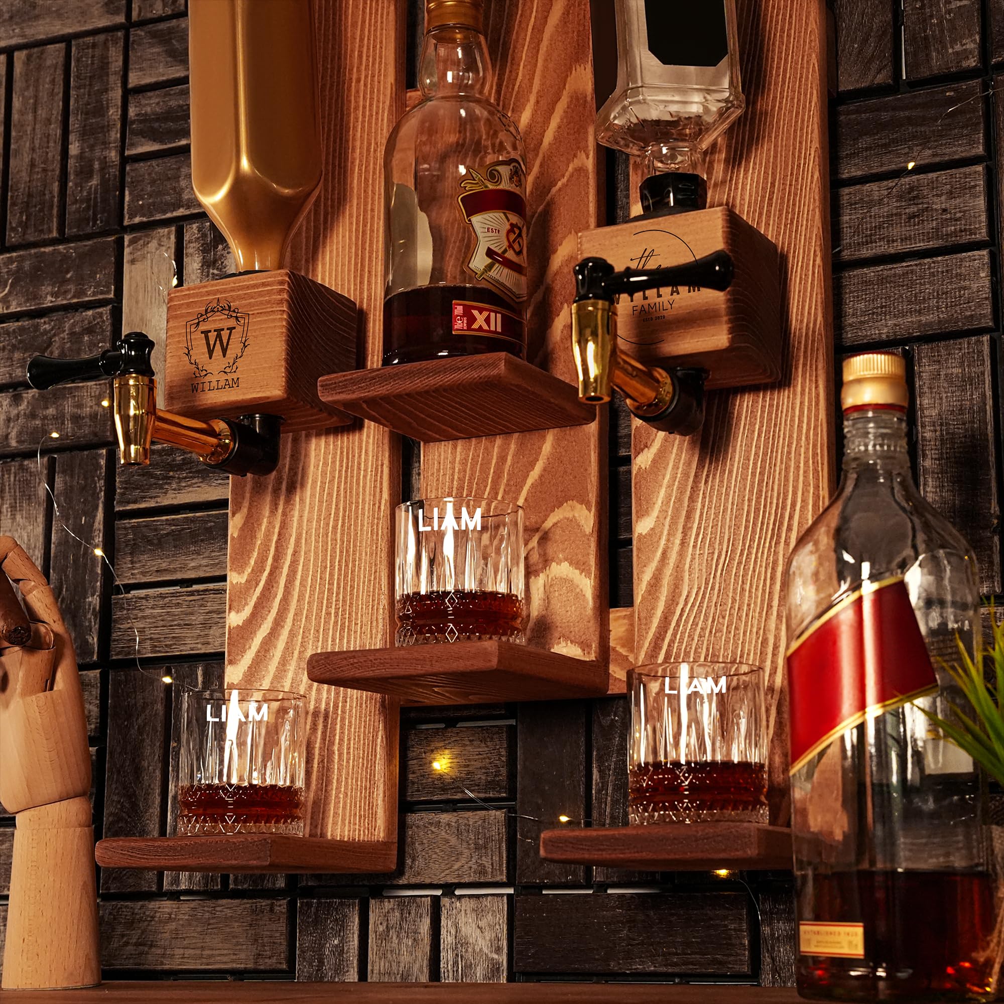 Personalized Wooden Wall Mounted Whiskey Dispenser - Custom Engraved Liquor Decanter for Home Bar, New Home Gift, Wedding Present & Engagement Gift | Perfect for Home Decor, Man Cave & Entertaining Guests