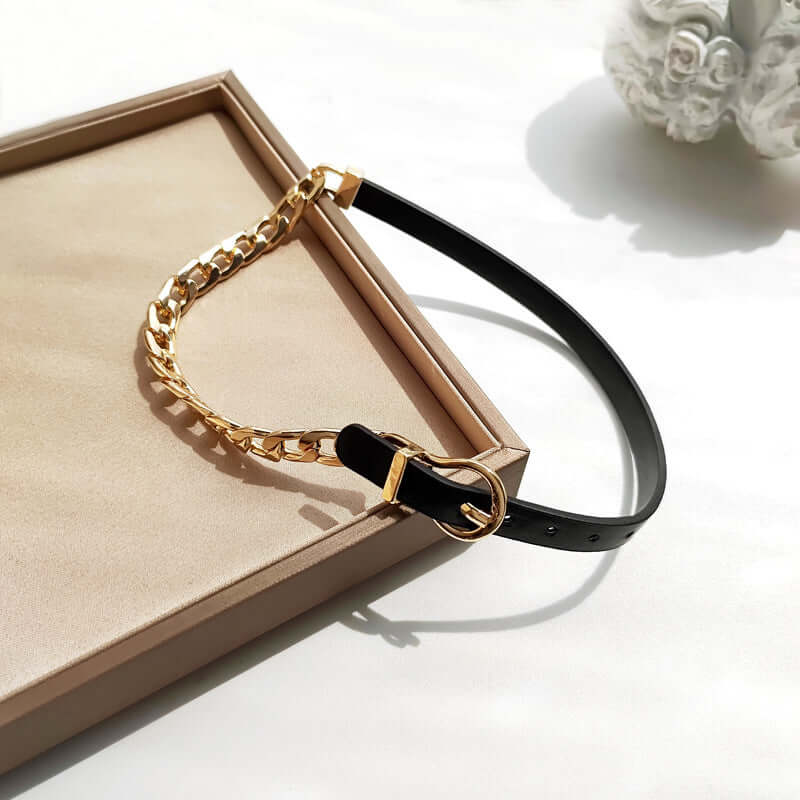 Asymmetric Cool Leather Half Chain Choker Necklace for Women | Gothic Punk Rock Fashion Accessory | Perfect for Concerts, Parties and Everyday Wear | HN940
