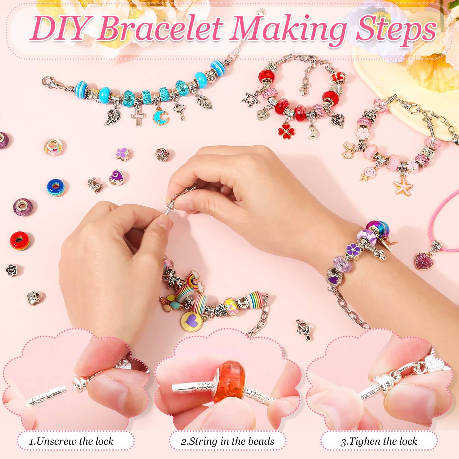 150Pcs DIY Charm Bracelet Making Kit for Girls - Jewelry Beads, Charms & Gift Box - Creative Craft Set for Teens & Women - Perfect for Birthday, Valentine's Day & Christmas Gifts - Jewelry Making, Party Activities & Creative DIY Projects