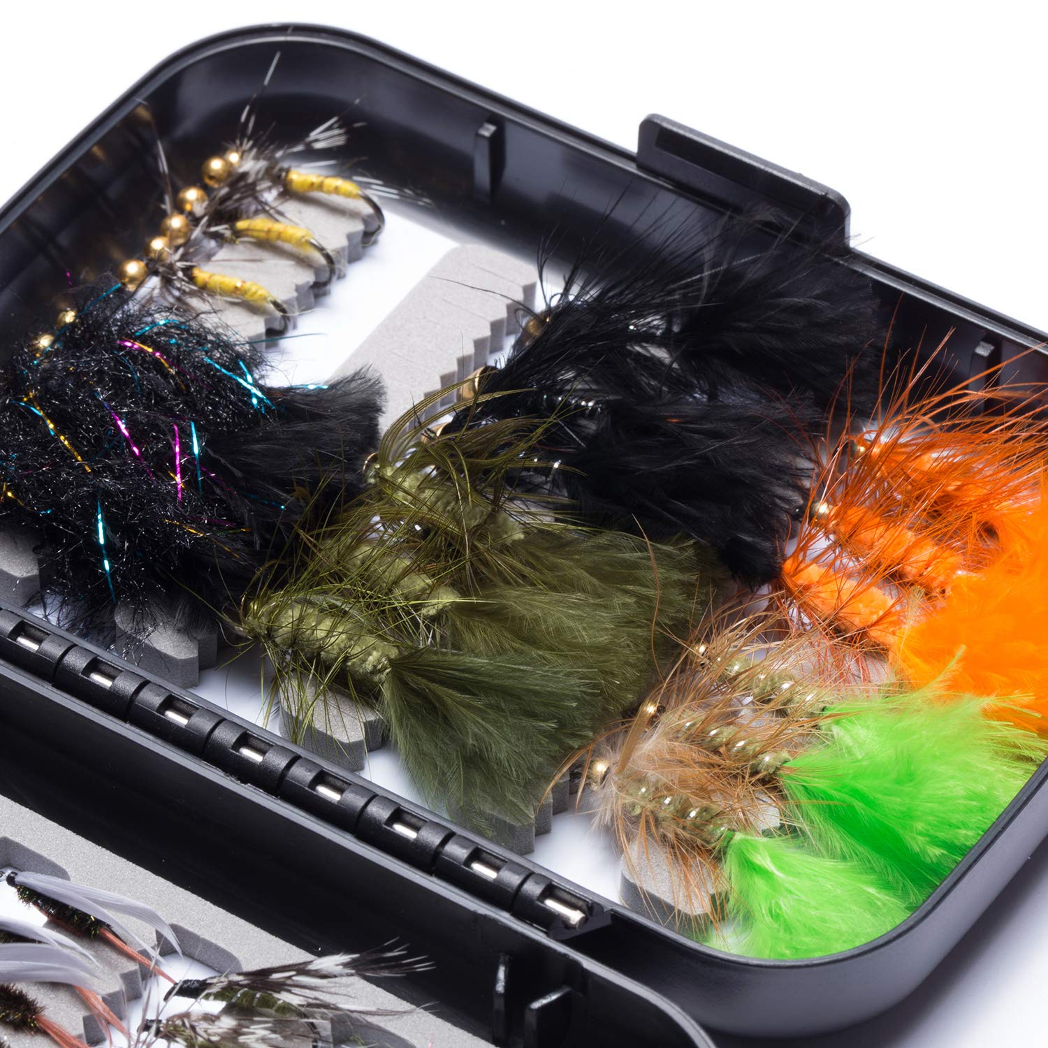 BassDash Premium Fly Fishing Flies Kit - 36/64/72/76/80/96pcs Dry/Wet Flies, Nymphs, Streamers & Poppers for Trout Bass Fishing with Durable Fly Box - Perfect for Freshwater Streams, Rivers and Lakes