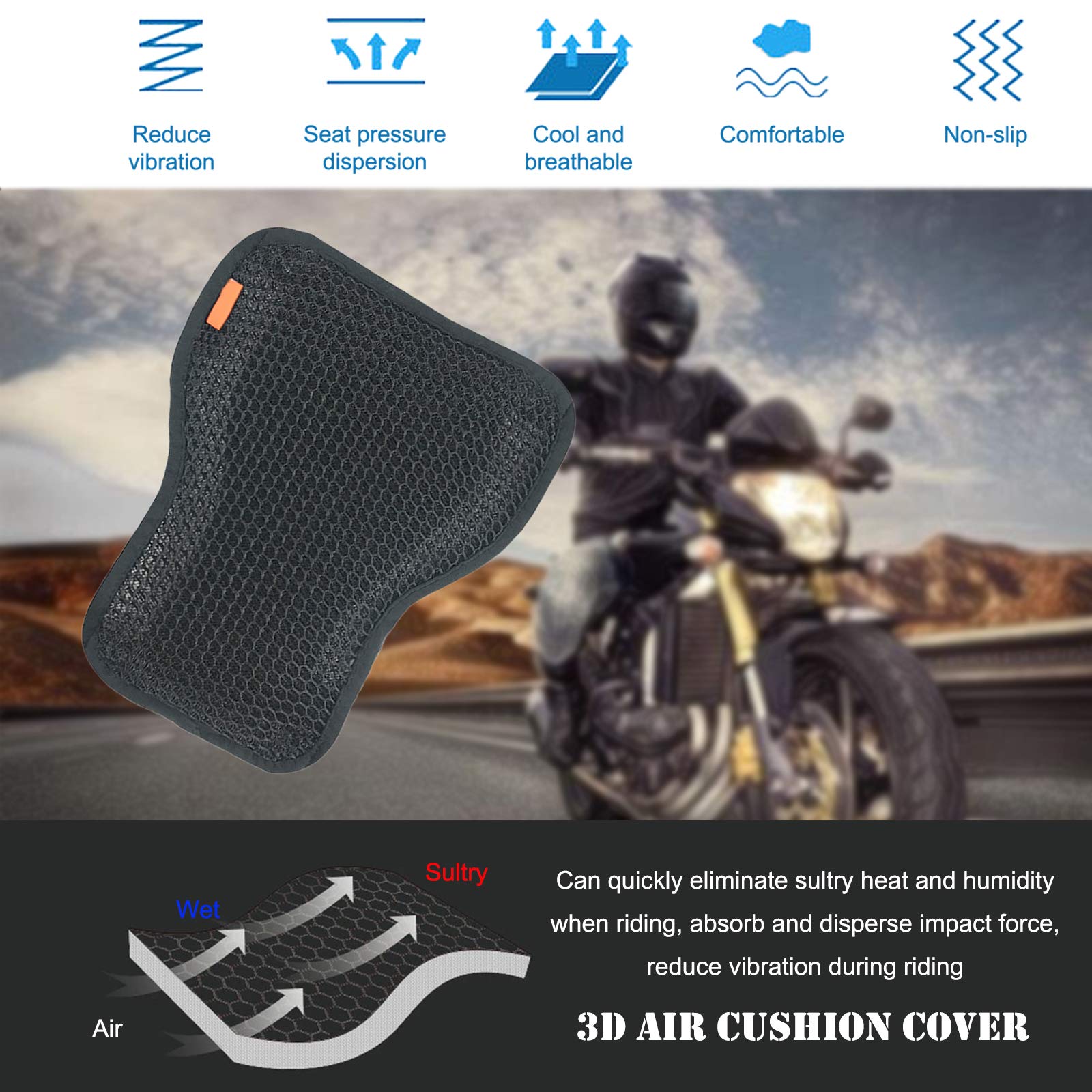 Motorcycle Seat Cushion - Pressure Relief & Cooling Gel Seat Cover - Small Size Comfort Pad for Long Rides - Perfect for Cruisers, Touring Bikes & Daily Commuting