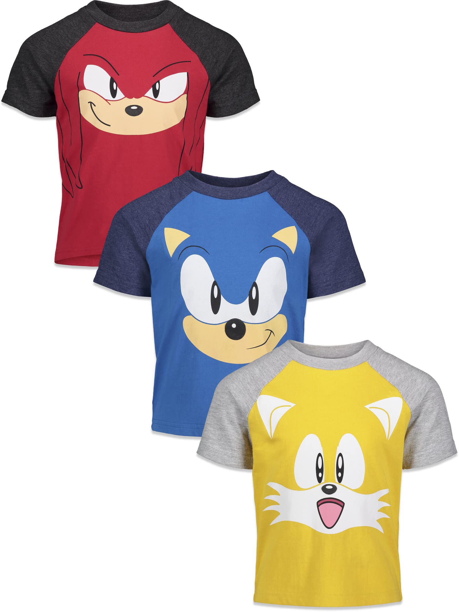 SEGA Tails Sonic The Hedgehog Knuckles Shadow 3-Pack Graphic T-Shirts for Kids - Toddler to Big Kid Sizes - Perfect for Playdates, Birthday Gifts & Video Game Fans