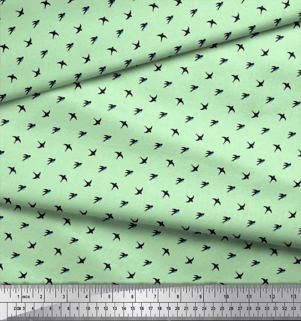 Soimoi Rayon Fabric by The Yard - 56 Inch Wide Green Swallow Bird Print Fabric for Dresses, Skirts & DIY Sewing Projects - Avian Beauty Design