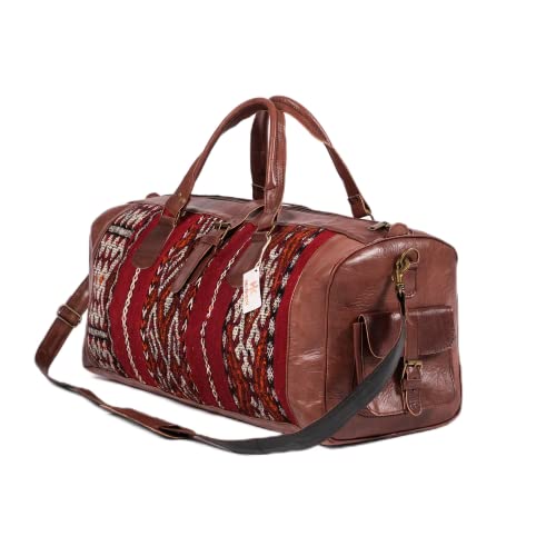 Premium Genuine Leather Kilim Travel Bag - Stylish Gym & Weekender Duffle for Men & Women (Medium 18x9x8 Inches) - Perfect for Sports, Overnight Trips & Carry-On Luggage