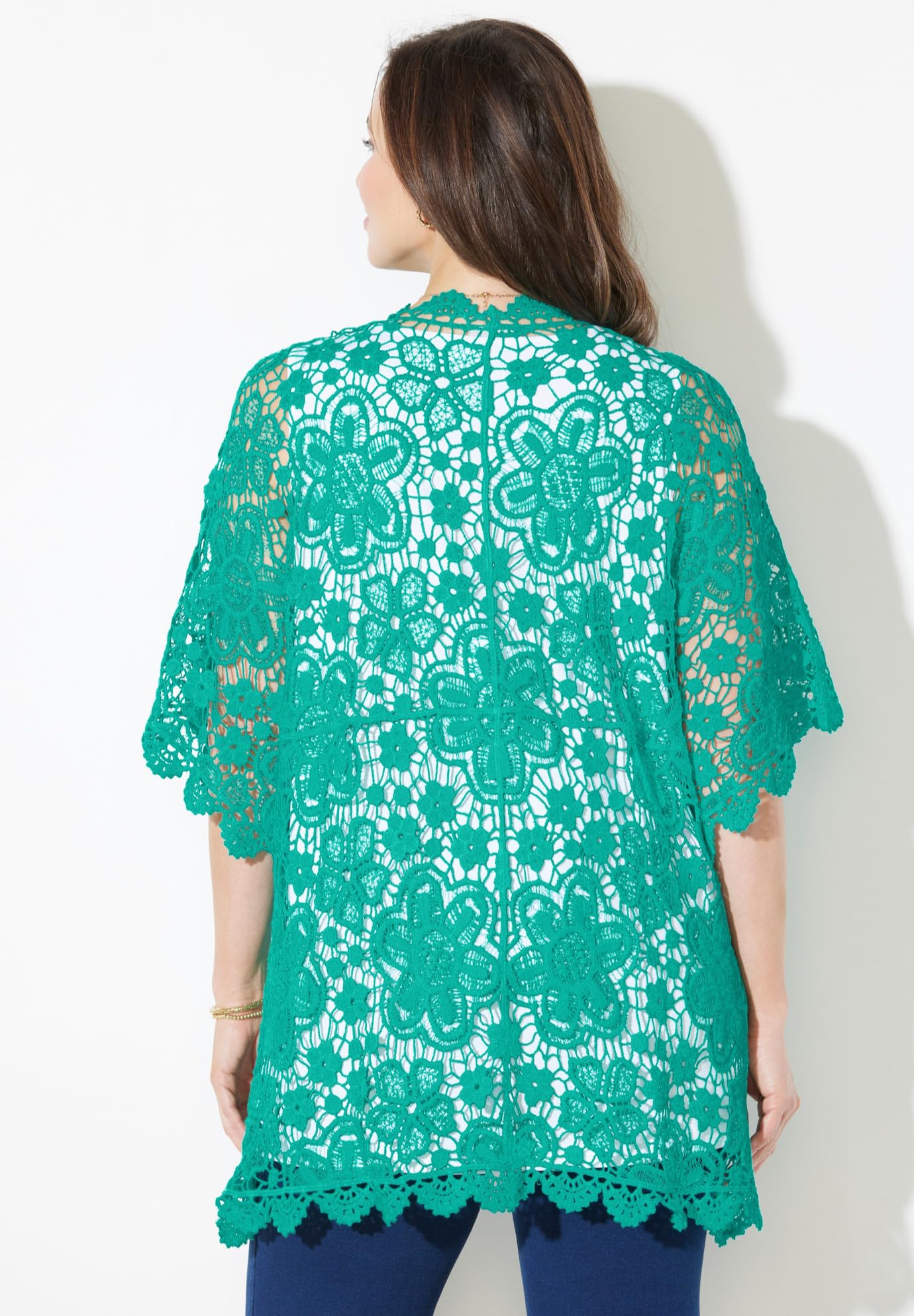 Catherines Women's Plus Size Graceful Crochet Kimono Cardigan - Lightweight Summer Cover Up for Beach, Pool, and Boho Outfits