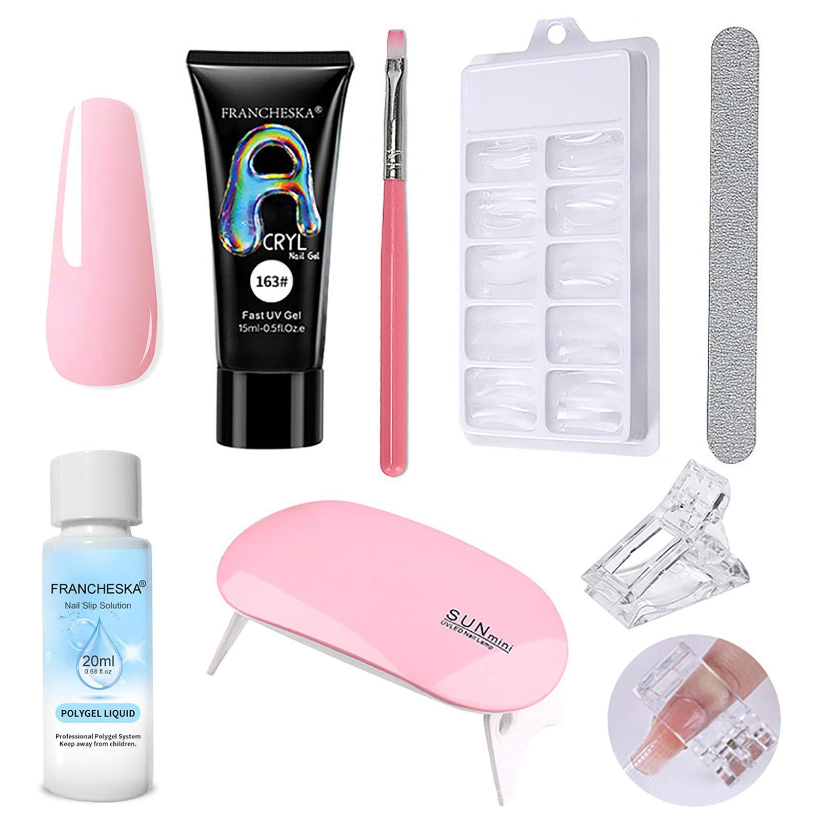 Ewha Poly Nail Gel Kit 6PCS - Professional Nail Extension Set with 15ML Poly Gel & UV Lamp - DIY Gel Nail Polish Kit for Salon-Quality Manicures at Home | Perfect for Nail Art, Extensions & Long-Lasting Wear