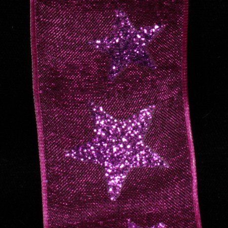 Sheer Metallic Fuchsia Pink Stars Wired Craft Ribbon - 1.5 Inch x 27 Yards for Gift Wrapping, DIY Decor, and Party Supplies | Perfect for Christmas, Birthdays, and Craft Projects