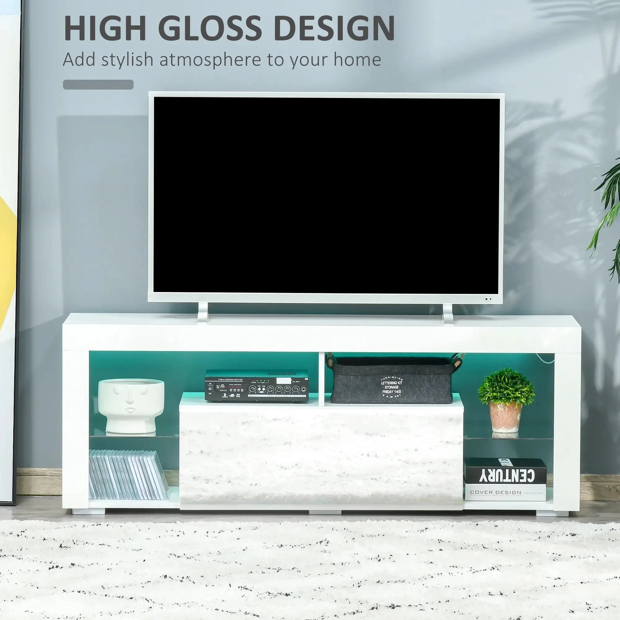Modern TV Stand with LED Lights & Storage Shelves - 4 Color Options for Living Room, Bedroom & Home Theater Setup