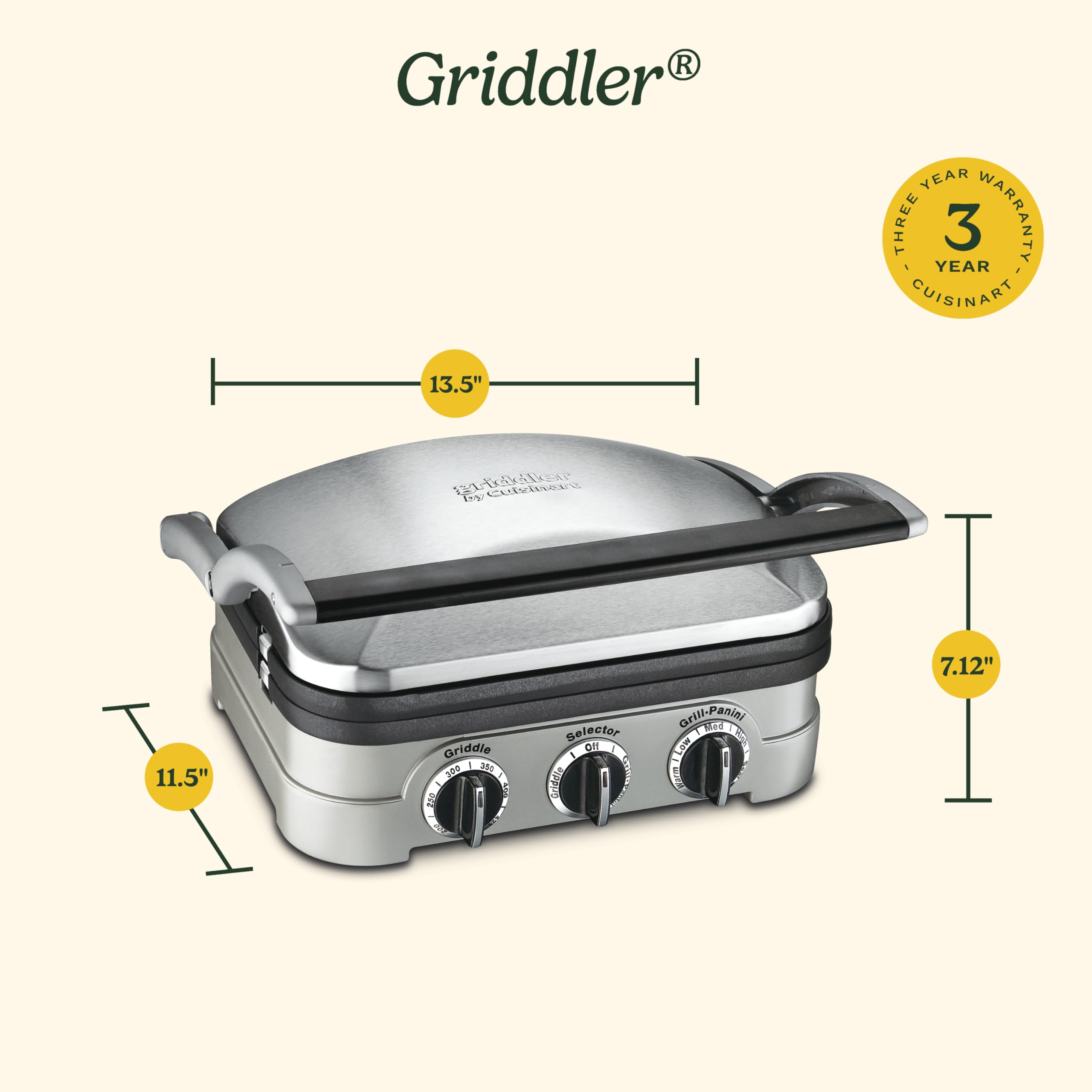 Cuisinart GR-4NP1 5-in-1 Stainless Steel Panini Press & Sandwich Maker - Indoor Grilling, Panini Pressing & More for Home Kitchen & Restaurant Use