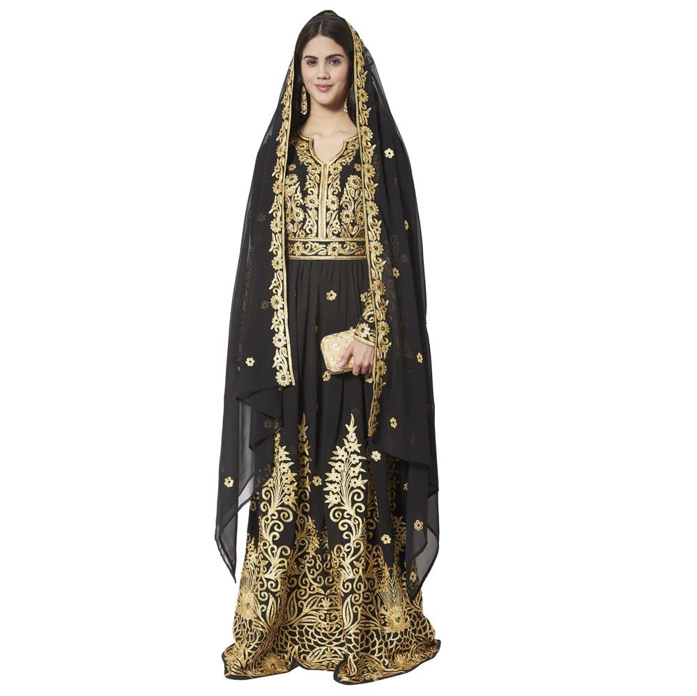 MAXIM CREATION Dubai Kaftan Abaya - Elegant Black Gown for Bridesmaid, Wedding & Special Occasions | Regular to Plus Size Women's Formal Dress | Perfect for Evening Parties, Bridal Showers & Cultural Events